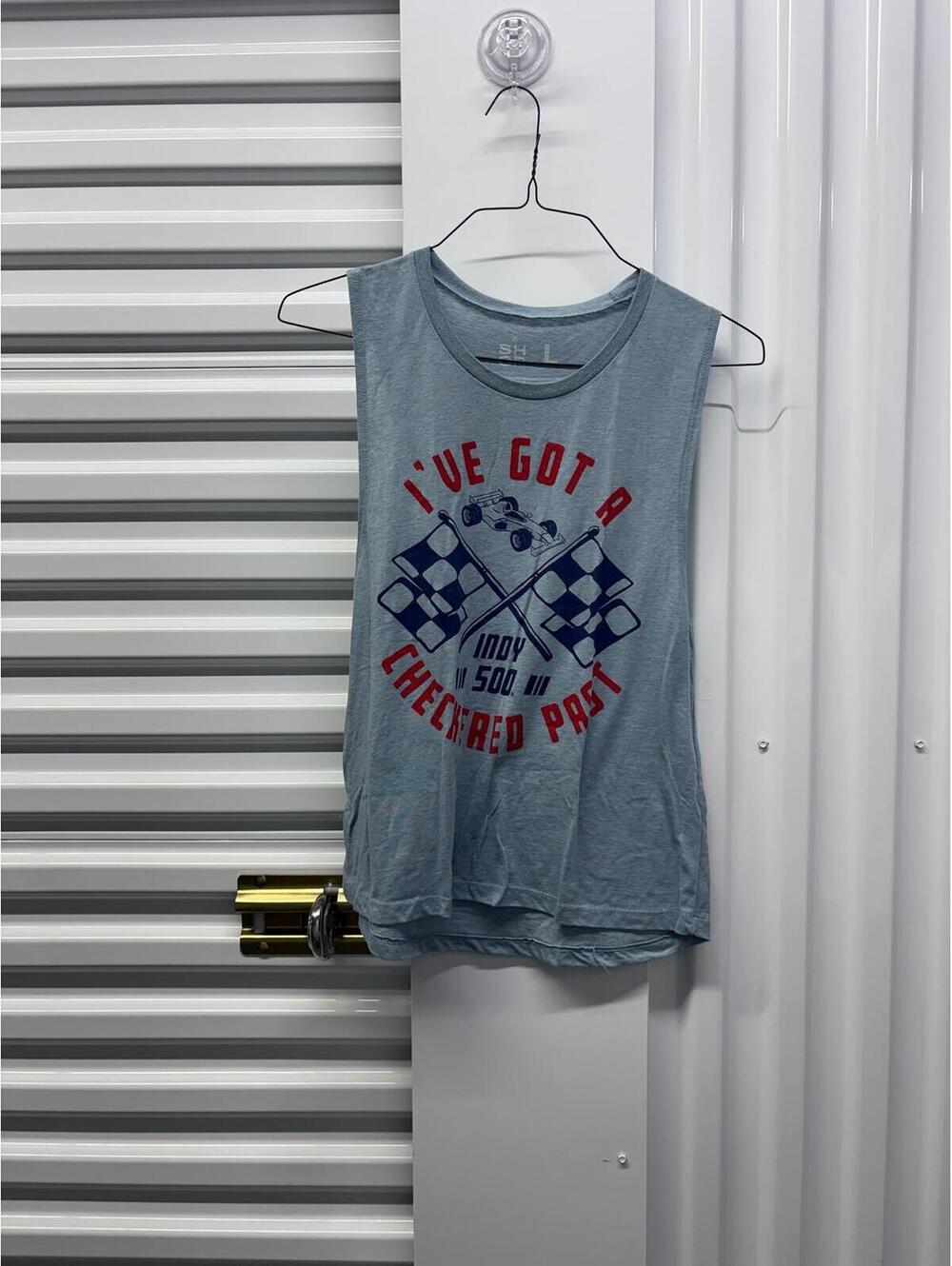 Indianapolis 500 “I’ve Got a Checkered Past” Indy Women’s Large Blue Tank Top